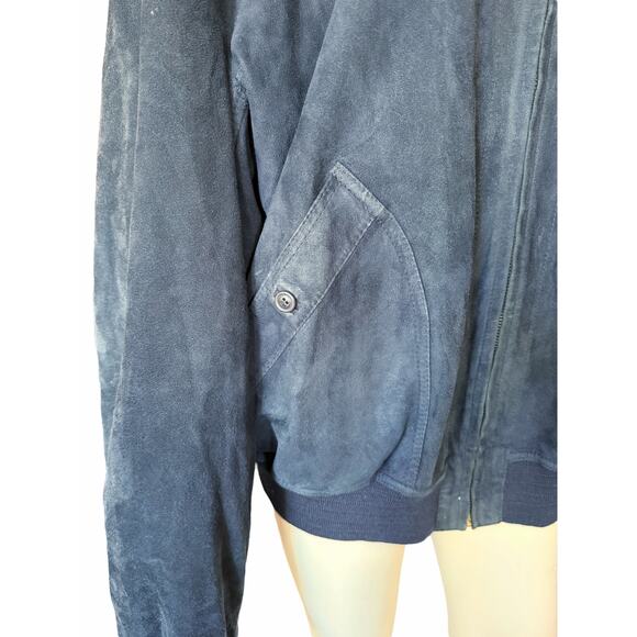 Bally Reversible Blue Suede Leather Bomber Jacket Vintage Sz 46 - Picture 8 of 16
